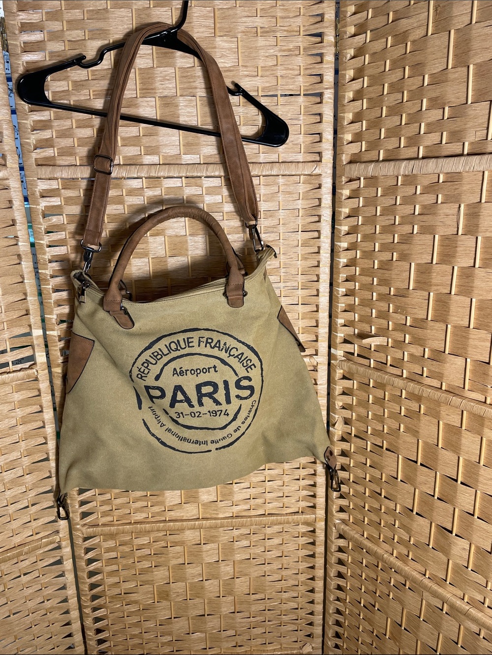 Arrebol Vintage Paris Canvas Tote with Brown Trim - Casual Travel Shoulder Bag